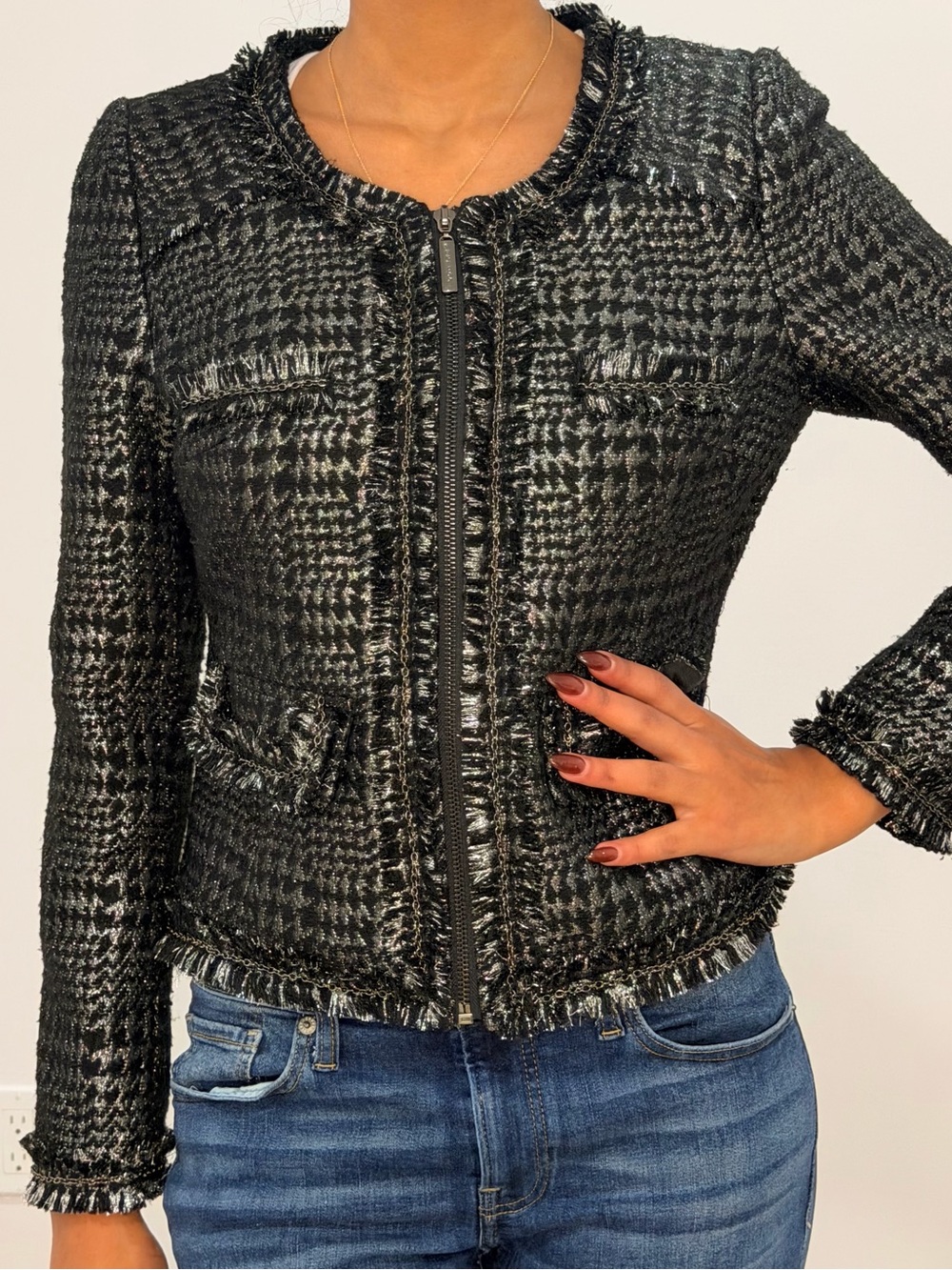 Vertigo Paris Black Metallic Tweed Jacket